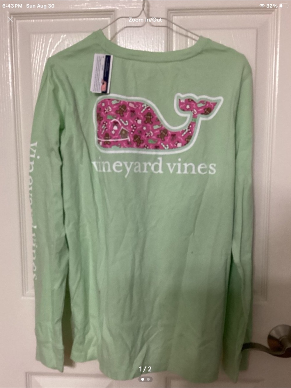 Vineyard Vines Aloe Gingerbread Whale Long Sleeve Tee Womenโs Large